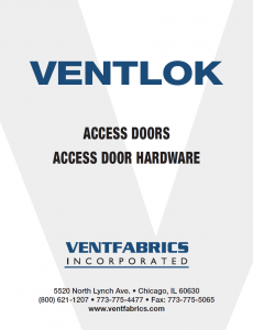 Flyer for ventlok, featuring company contact information and listing products: access doors and access door hardware.