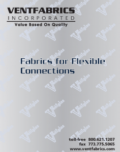 Advertisement poster for ventafabrics incorporated, featuring company logos, contact information, and the tagline "fabrics for flexible connections" on a blue gradient background.
