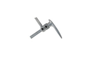 Three-blade metal 100 VENTLOK LATCH isolated on a white background.
