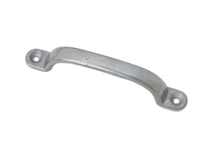 A metal wrench with the text "220 VENTLOK DOOR PULLS" embossed on its surface, featuring two holes at each end for mounting.