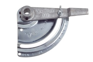 Ventline 560 STAINLESS STEEL QUADRANT - 1/2" ROUND range hood fan blade adjustment mechanism, featuring a metal semi-circular calibration ring with a pivoting lever.