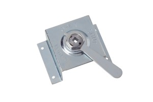 Metal toggle switch with a lever, mounted on a square base, isolated on a white background. 

Product Name: Metal toggle switch with a lever, mounted on a square base, isolated on a white background.