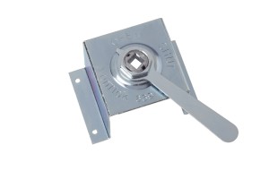 A 639 VENTLOK ⅜ ” ELEVATED DIAL REGULATOR FOR 2” INSULATION cam lock assembly with a key inserted, isolated on a white background.